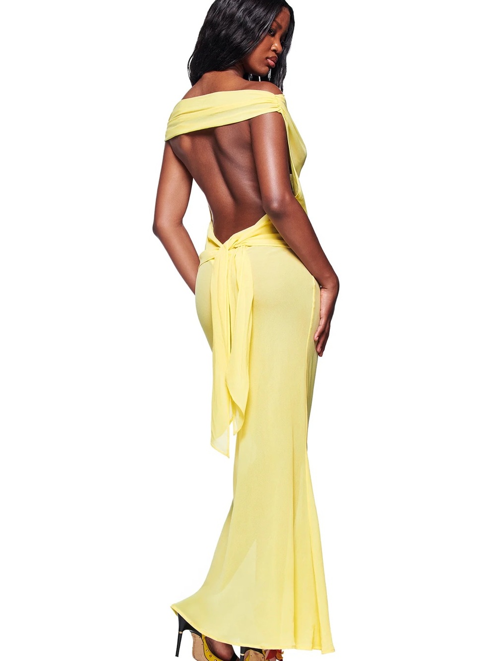 I.AM.GIA Yellow Backless Draped Maxi Dress